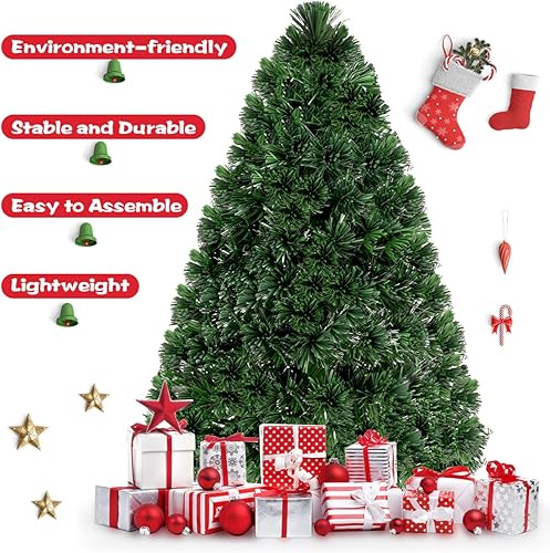 Miniatura 51 de Goplus Árbol de Navidad artificial de fibra óptica preiluminado, con luces LED multicolor y copos de nieve (6 pies)