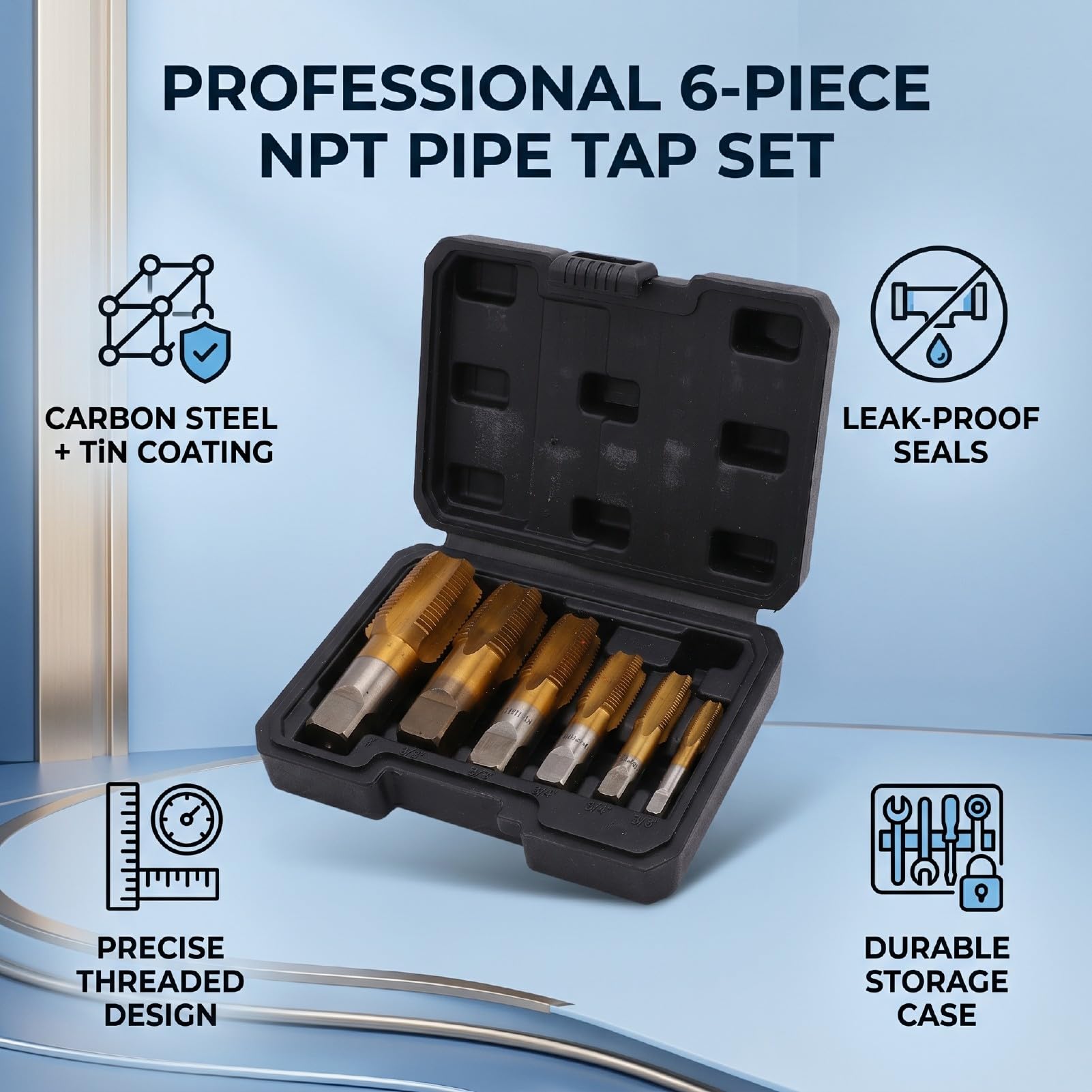 Fockety Juego de Machos de Roscar para Tuberías NPT de 6 Piezas