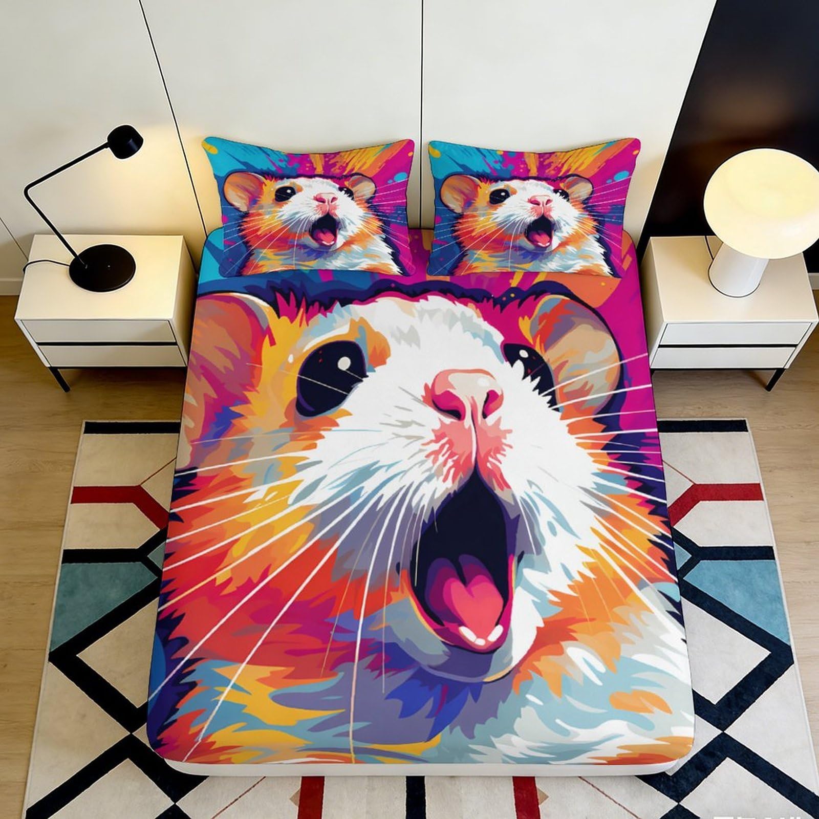 Pnayamiorkfel Style-2 3D Printed Colorful Hamster Art Fitted Sheet Microfiber Soft Mattress Cover For Bedroom Guest Room Decor Easy Care 90X200x25cm