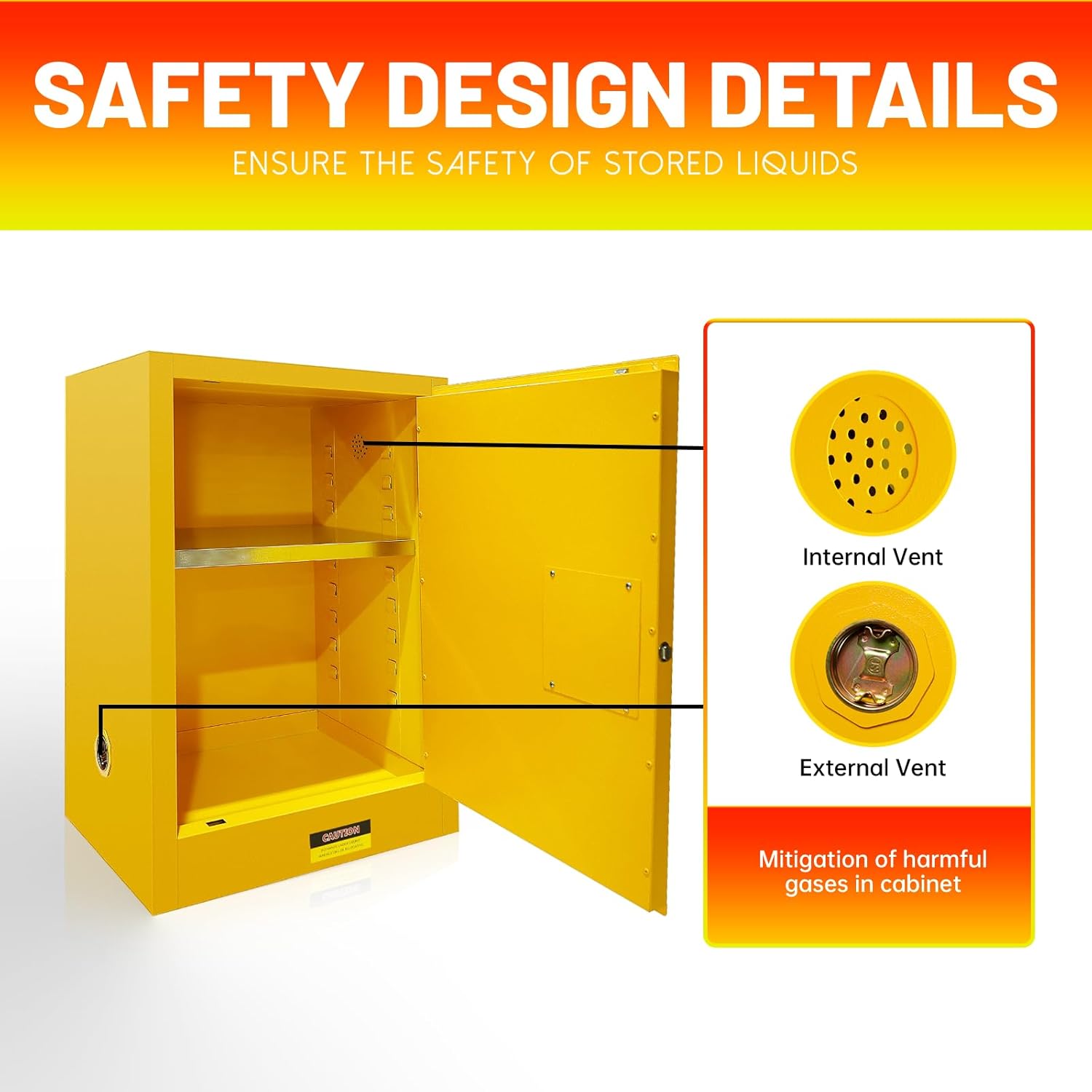 30 Gallon Yellow Steel Mechanic Cabinet, Double-Walled Galvanized Steel Safety Storage Cabinet with 3-Point Lock, for Indoor Fire Safety, Small Paint & Hazardous Materials Storage