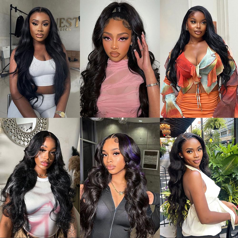 ANNELBEL 13x6 Body Wave Lace Front Wigs Human Hair HD Transparent Lace Frontal Wigs Pre Plucked 180% Density Glueless Human Hair Wigs for Women 18 Inch Natural Color