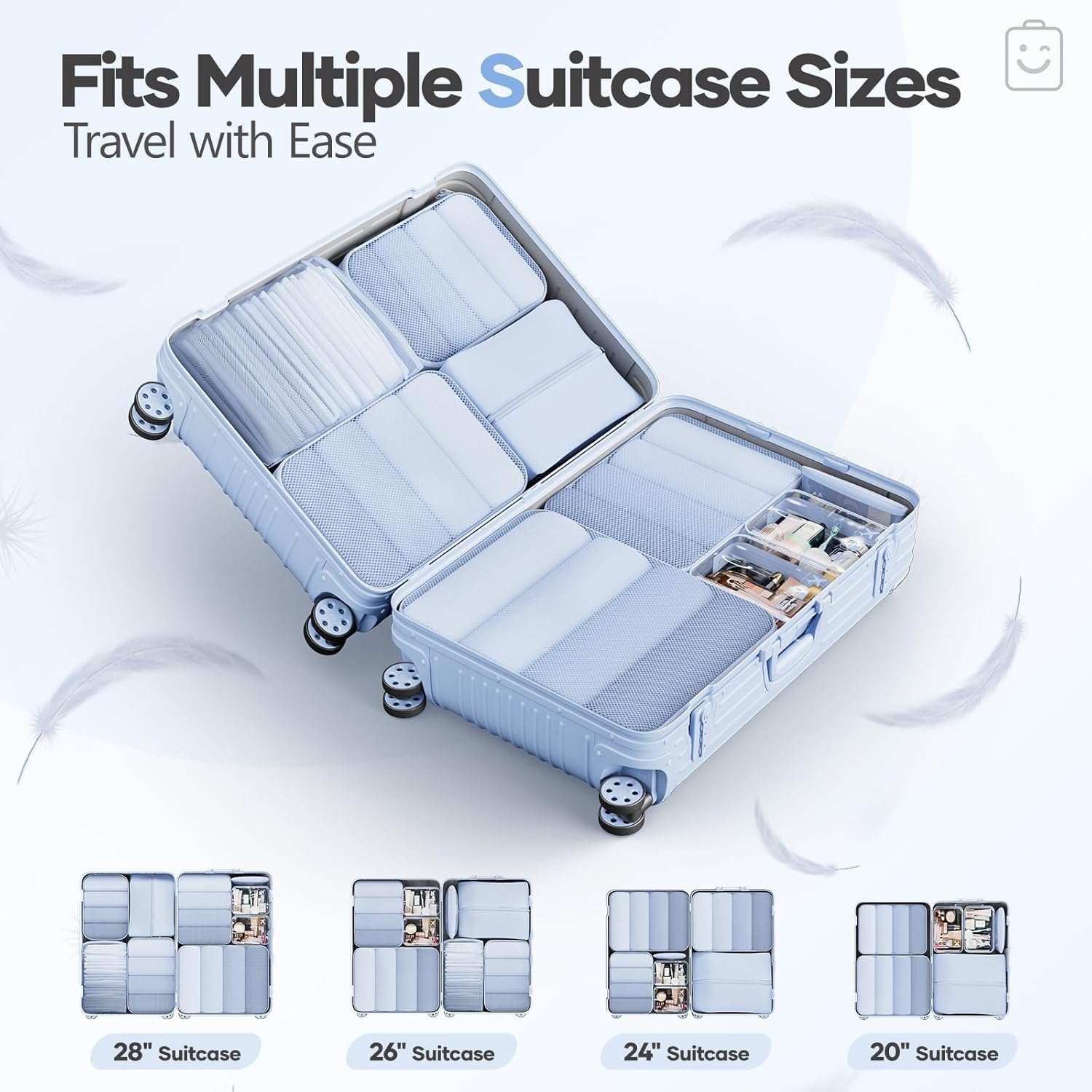 Veken 9/11 Set Compression Packing Cubes for Travel Essentials,Compressible Expandable Large Luggage Suitcase Organizer Bags for Clothing,Durable Space Saver Storage Bags(Light Blue) - Image 8