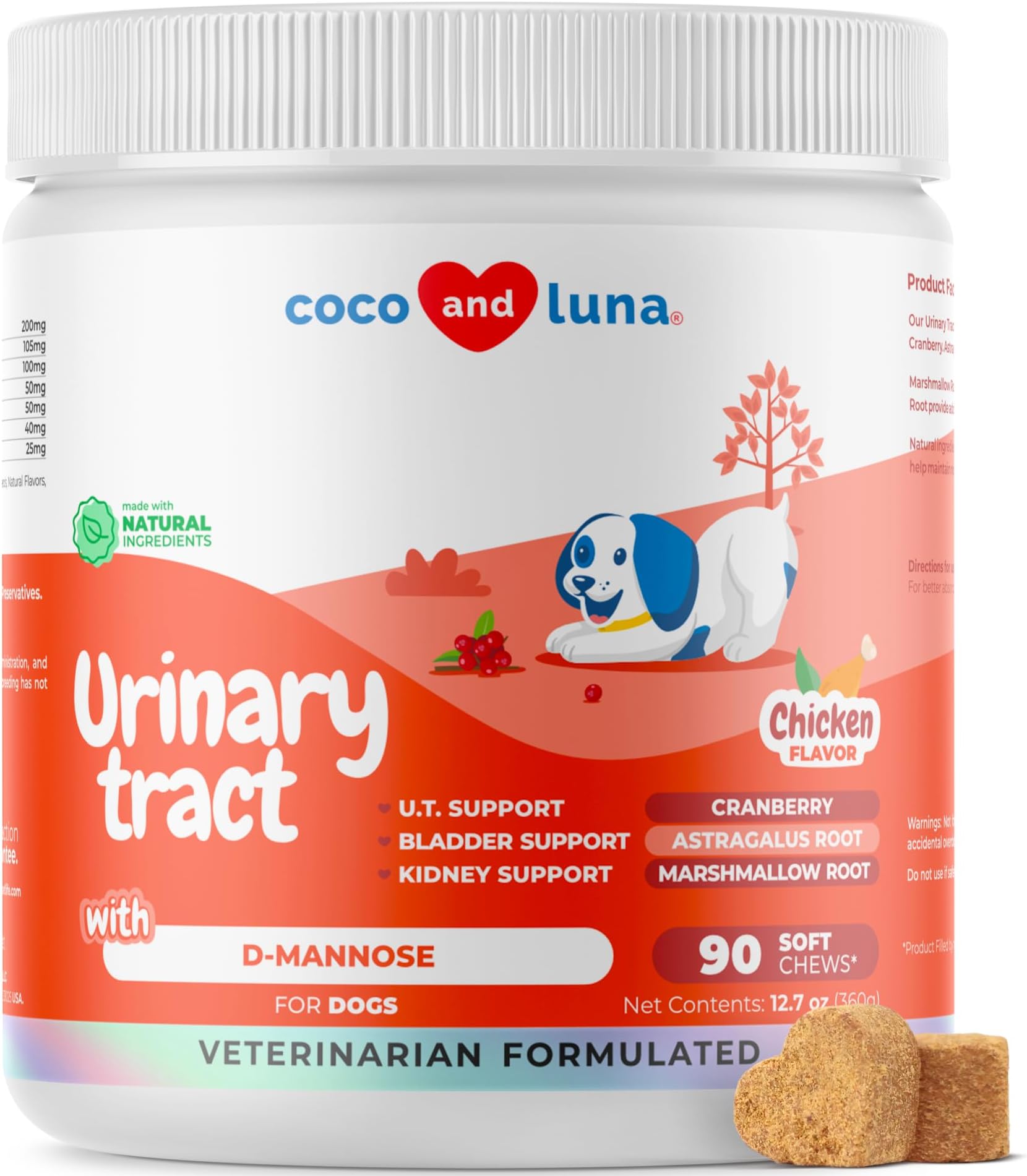Cranberry for Dogs - 90 Soft Chews - Urinary Tract Support, Bladder Health, Dog UTI, Bladder Stones, Incontinence Support
