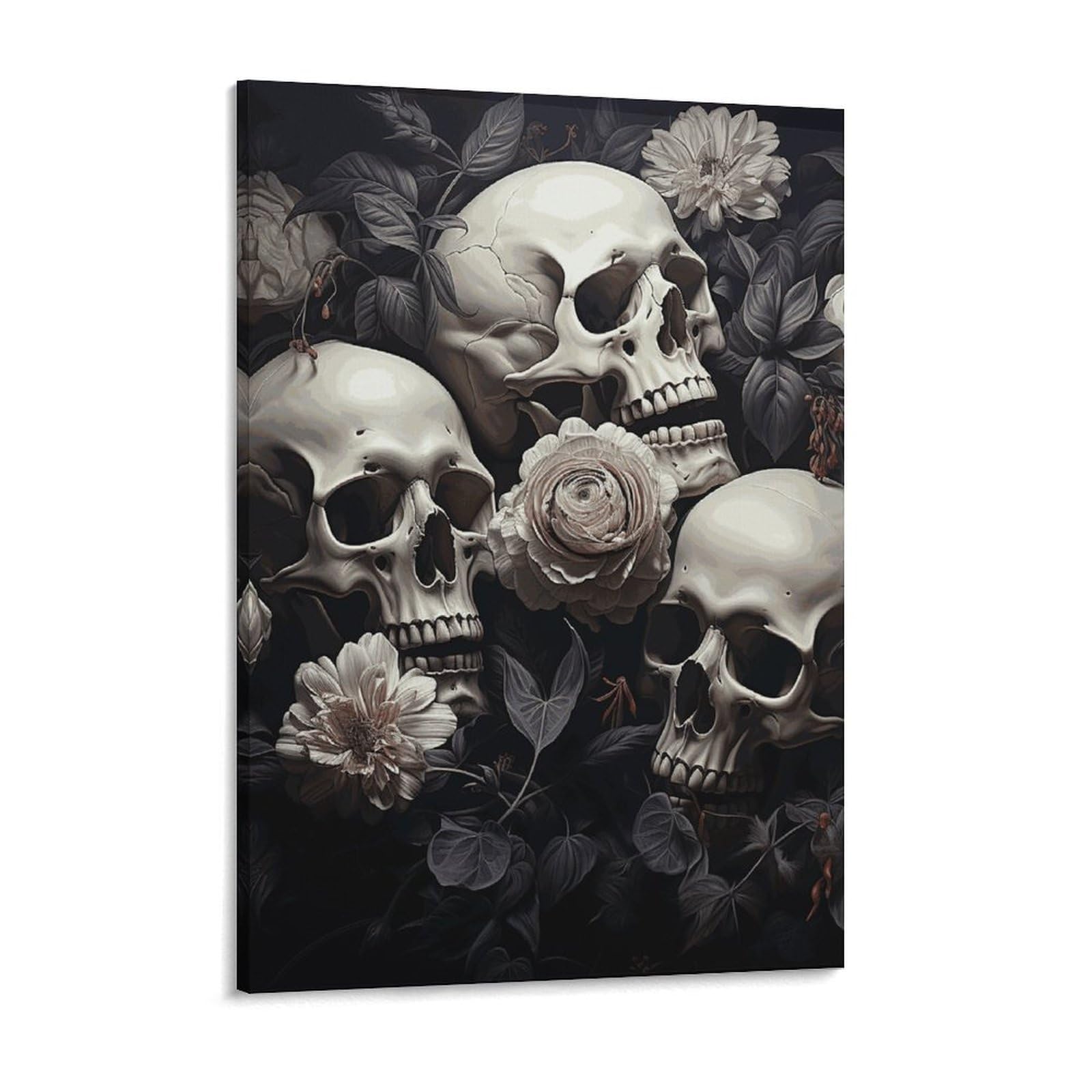 Black And White Flowers And Skull Canvas Wall Art for Bedroom 18x24inch Canvas Prints Artwork for Walls Modern Picture Artwork Painting for Living Room Aesthetic Wall Paintings for Bathroom K