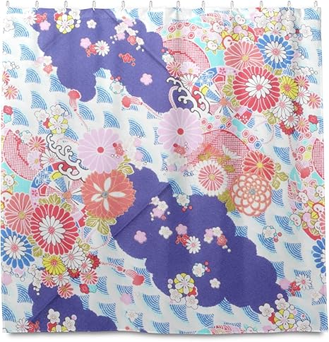 Amazon Akiraki シャワーカーテン 防水 防カビ ユニットバス カーテン 浴室カーテン お風呂 和風 和柄 ブルー 花柄 可愛い かわいい 北欧 おしゃれ リング付属 フック付属 取付簡単 間仕切り 目隠し クリア 清潔感 180x180cm シャワーカーテン ホーム キッチン