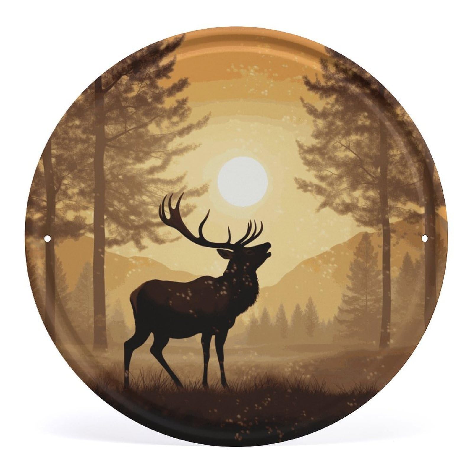 Fodpand Style Elk Artwork Round Wall Art Hanging Decorations, Wall Decor Modern Minimalist Artwork, Tin Sign Hanging Picture For Living Room, Bedroom, Office, Hallway, 11.8X11.8 Inch