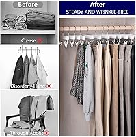 Vista 6 de Amber Home Paquete de 10 perchas de madera blanca para pantalones con 2 clips ajustables para jeans, pantalones cortos