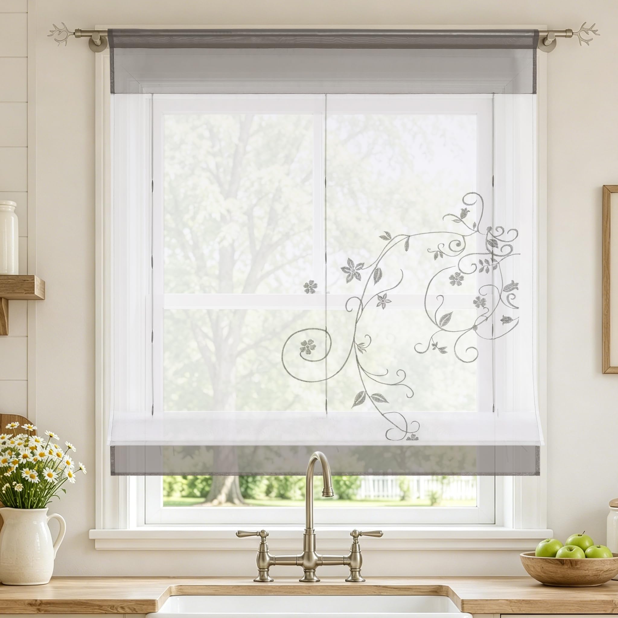 Joyswahl Alina Roman Blind, Voile Roman Curtains with Drawstring, W x H 60 x 120 cm, Grey, Pack of 1