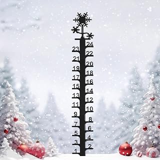 24 inch Snow Gauge Outdoor, Upgraded Iron Art Snow Measuring Gauge, Winter Snow Measuring Stick, Xmas Snow Depth Measure Rod, Snow Gauges for Yard, Lawn and Garden, Christmas Snow Ruler, Easy to Read