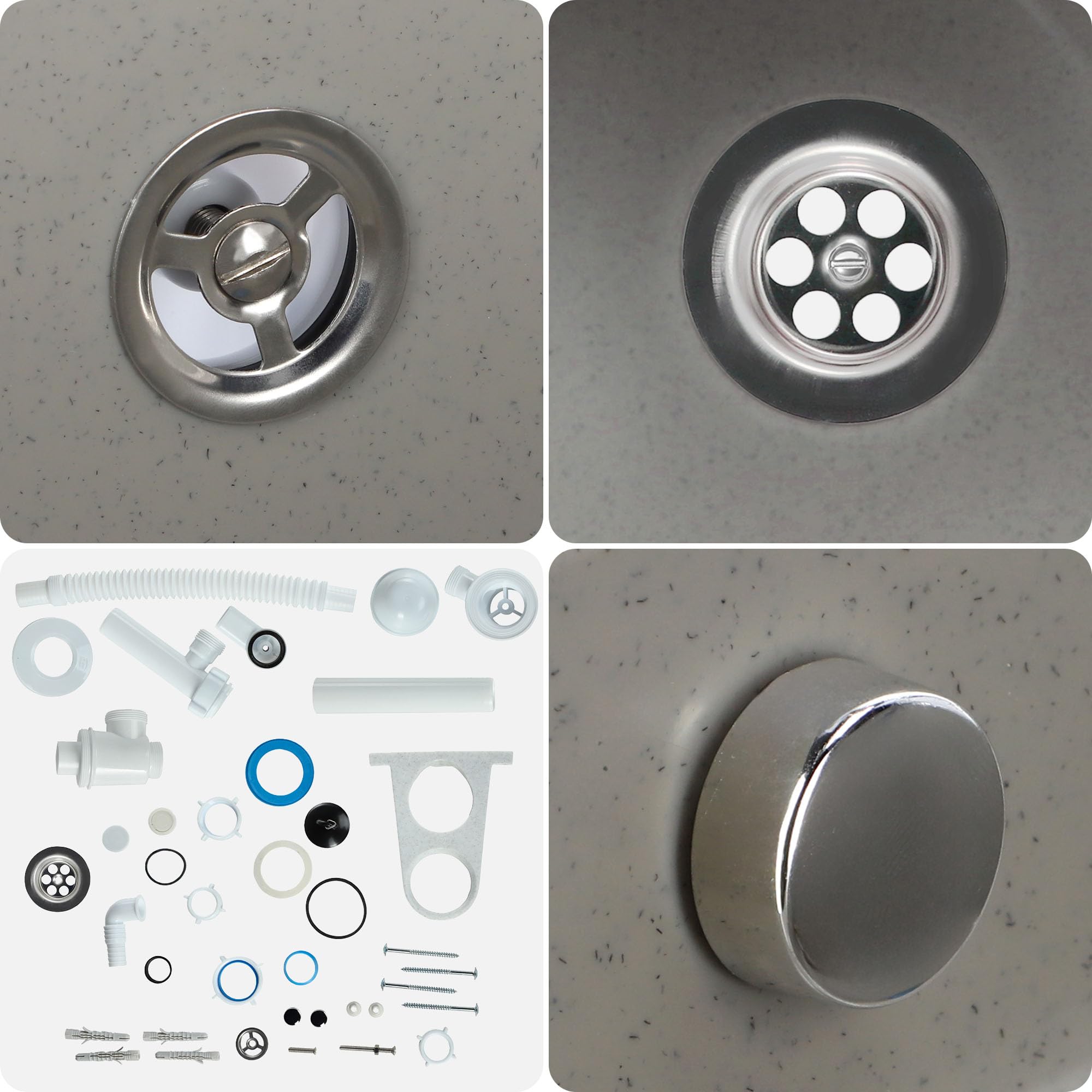 KADAX Bassin utilitaire gospo avec siphon, 46 x 37 x 20 cm, lavabo en plastique, pour lavage garage, sous-sol, buanderie, atelier, fixation murale, évier plat, accessoires inclus (gris)