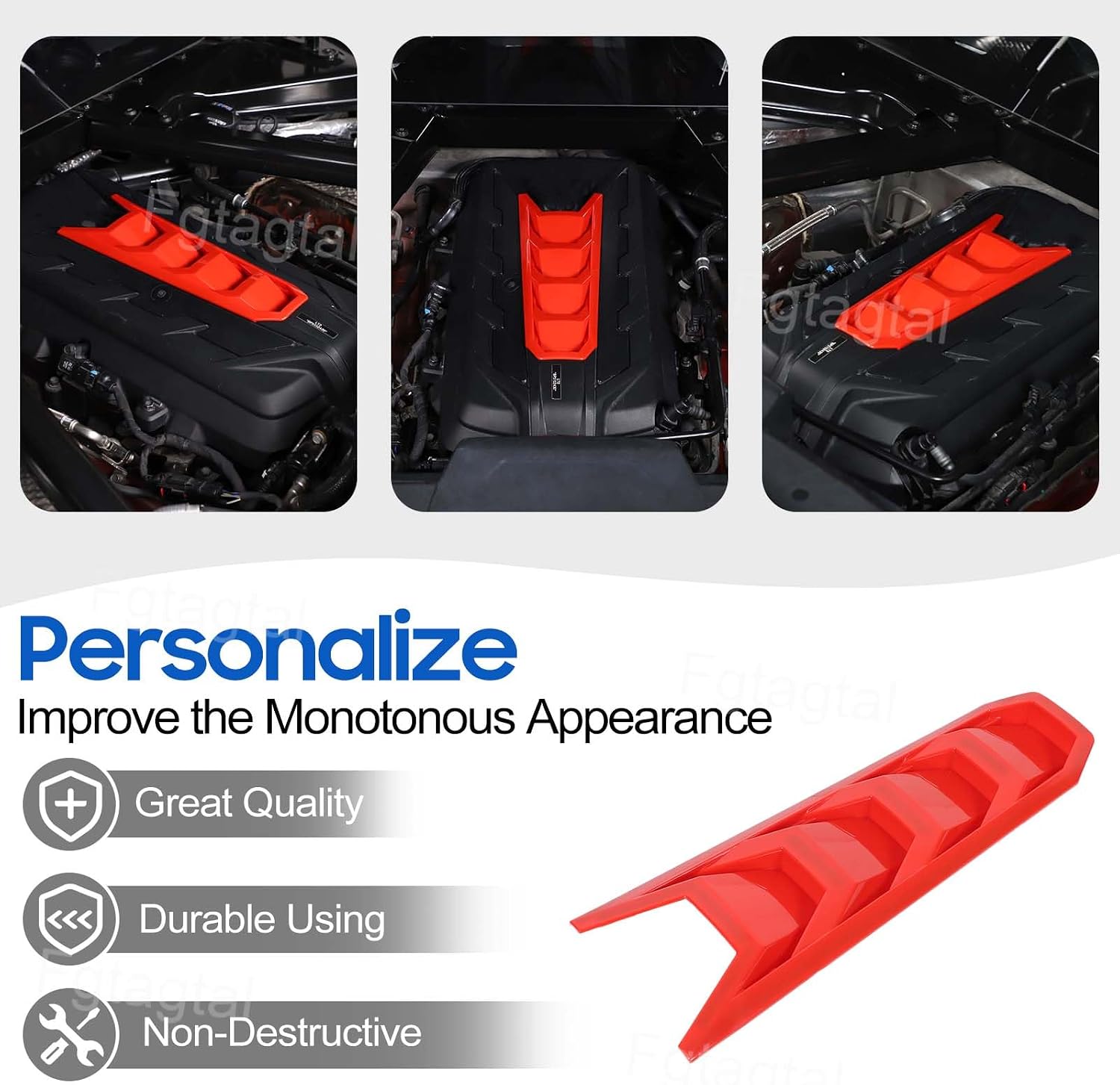Engine Shroud Cover Panel Trim Cover Compatible with Chevrolet Corvette C8 2020-2026, ABS Engine Compartment Panel Protection Decoration Trim Accessories (Red)