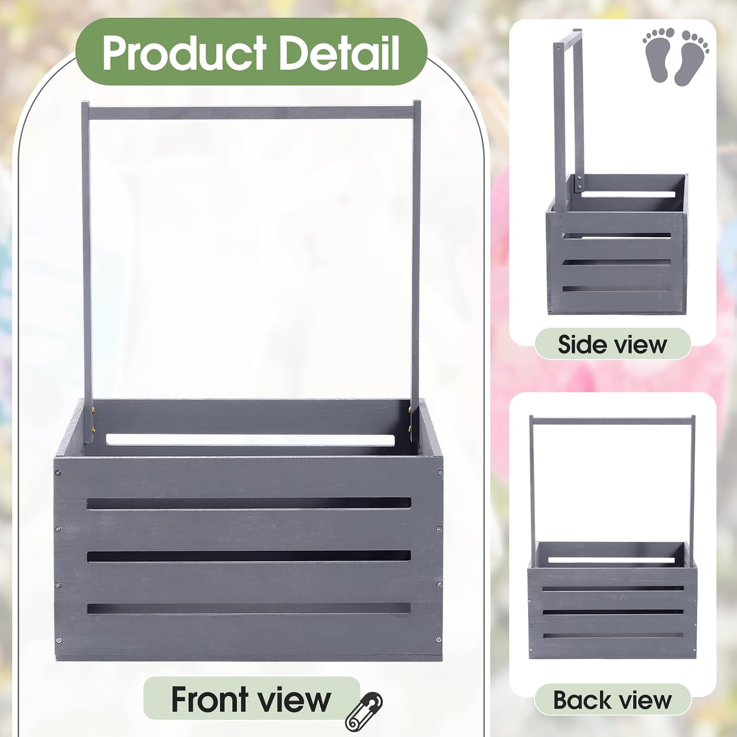 Barydat Wooden Baby Shower Crate Closet, Baby Basket with Handle, Personalized Basket Gifts, Easy Assembly Baskets for Newborn Boy Girl Welcome Gift for New Mom Parents(Gray)