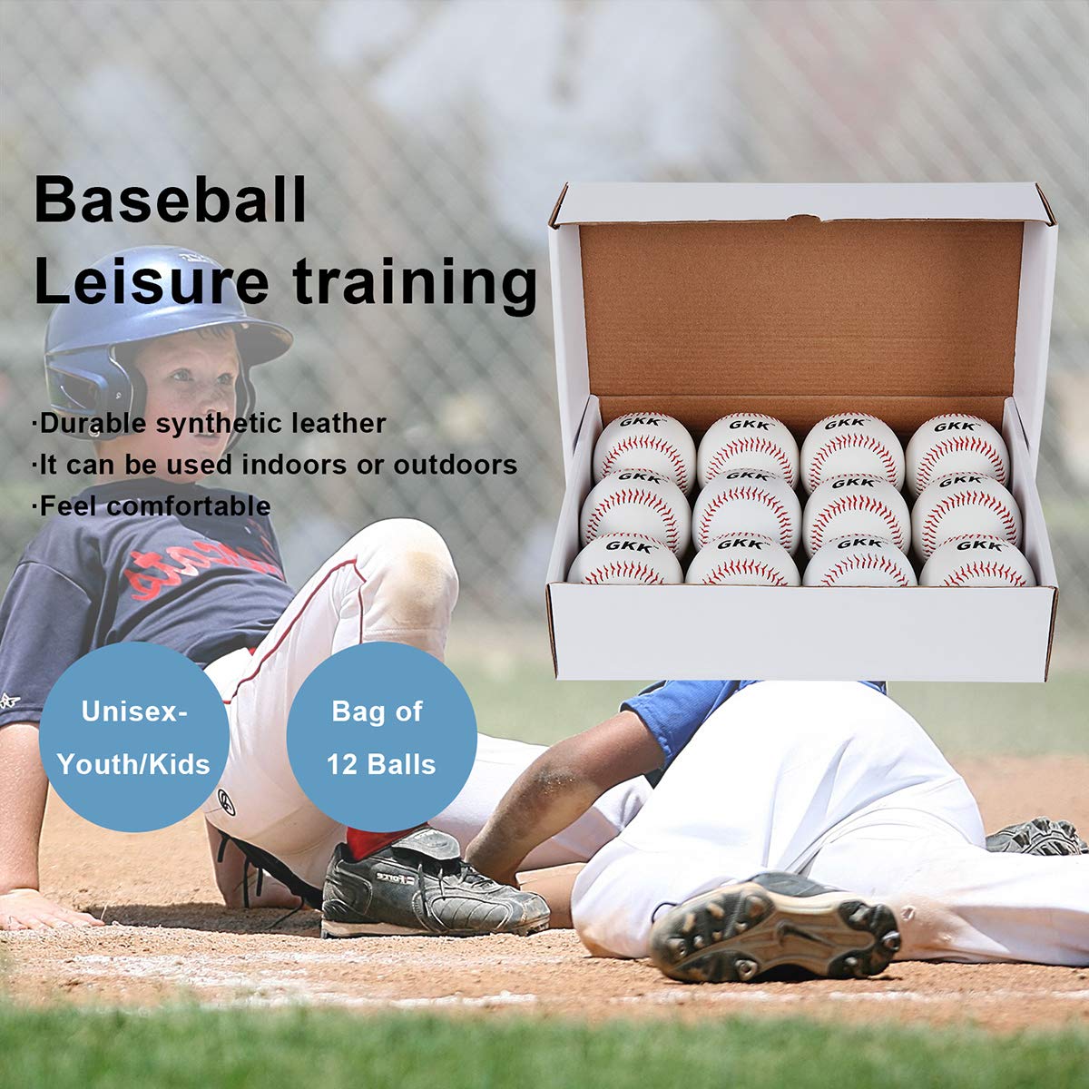 GKK Paquete de 12 pelotas de béisbol de entrenamiento de 9 pulgadas TeeBall de béisbol de seguridad para jóvenes/niños de béisbol suave, bateo, campo, golpear, lanzar, práctica (una docena)