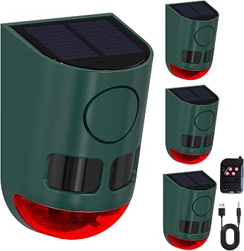 Solar Outdoor Motion Sensor Alarm-113db Motion Detector Alarm Light,Alarm Light with USB,Say Goodbye to The Intruders