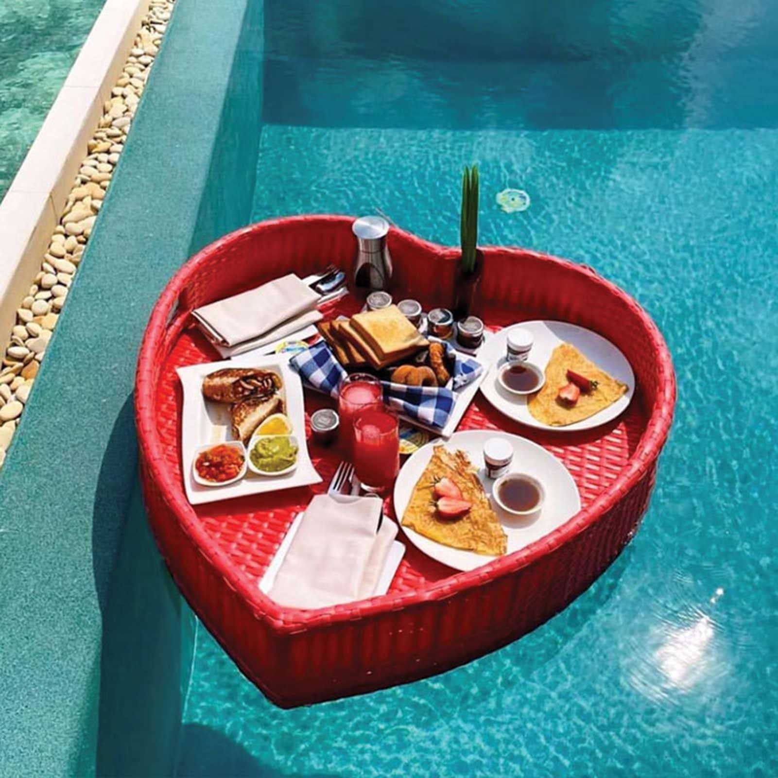Plateau Flottant pour Piscine en rotin en Forme de cœur – Plateau de Radeau de Table de rafraîchissement Flottant Durable pour Piscine ou fête sur la Plage – Flotteurs de Piscine pour Adulte