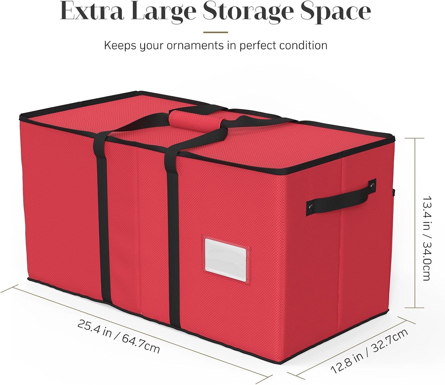 Winpull Christmas Ornament Storage Box with 8 Trays, Christmas Storage Container for 128-3'' Holiday Ornament Decorations, Large Xmas Organizer with Adjustable Dividers, Dual Zipper and Pocket - Red