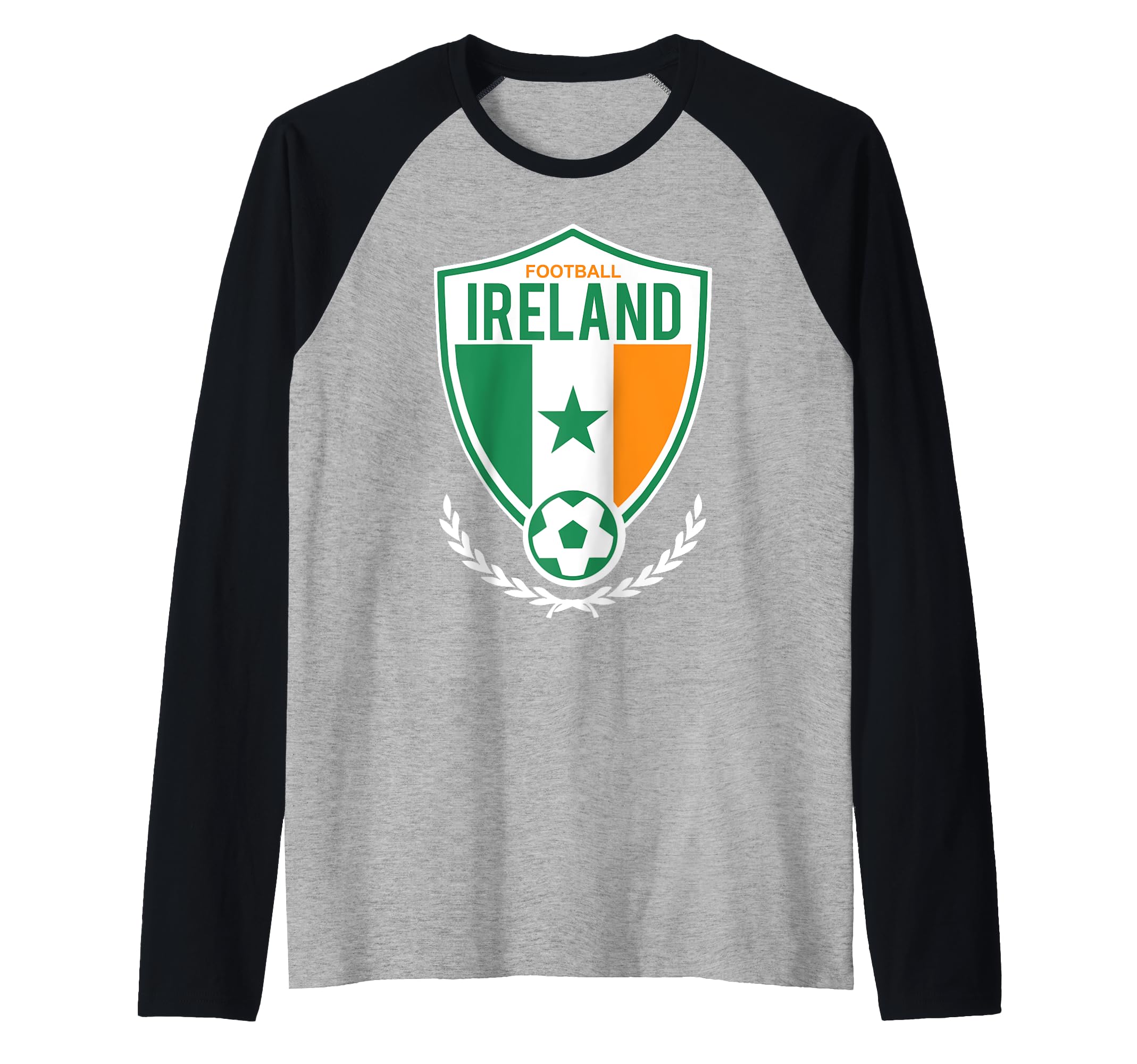 Ireland Flag Football Raglan Baseball Tee, Black