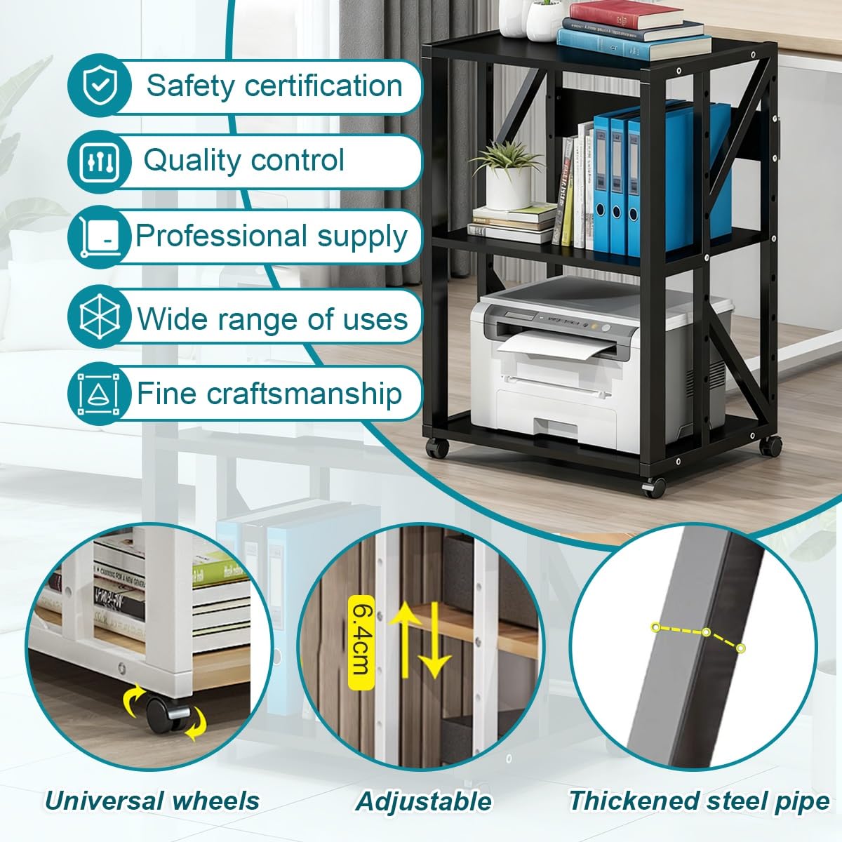 Mueble HiFi Rack Rodante A 2/3 Niveles, Soporte Multimedia AV con Estantes Ajustables, Soporte Estéreo De Alta Resistencia para Tocadiscos, Amplificador Y Cine En(Style 1)