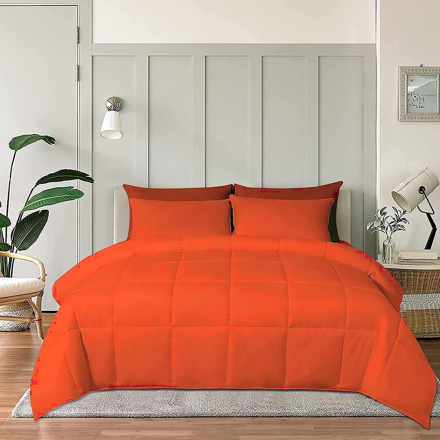 Lightweight All Season Down Alternative Comforter - 100% Microfiber and Soft Quilted Duvet Insert, Cooling Comforter for Warm Weather/Hot Sleepers -(King/Cal King, Orange)
