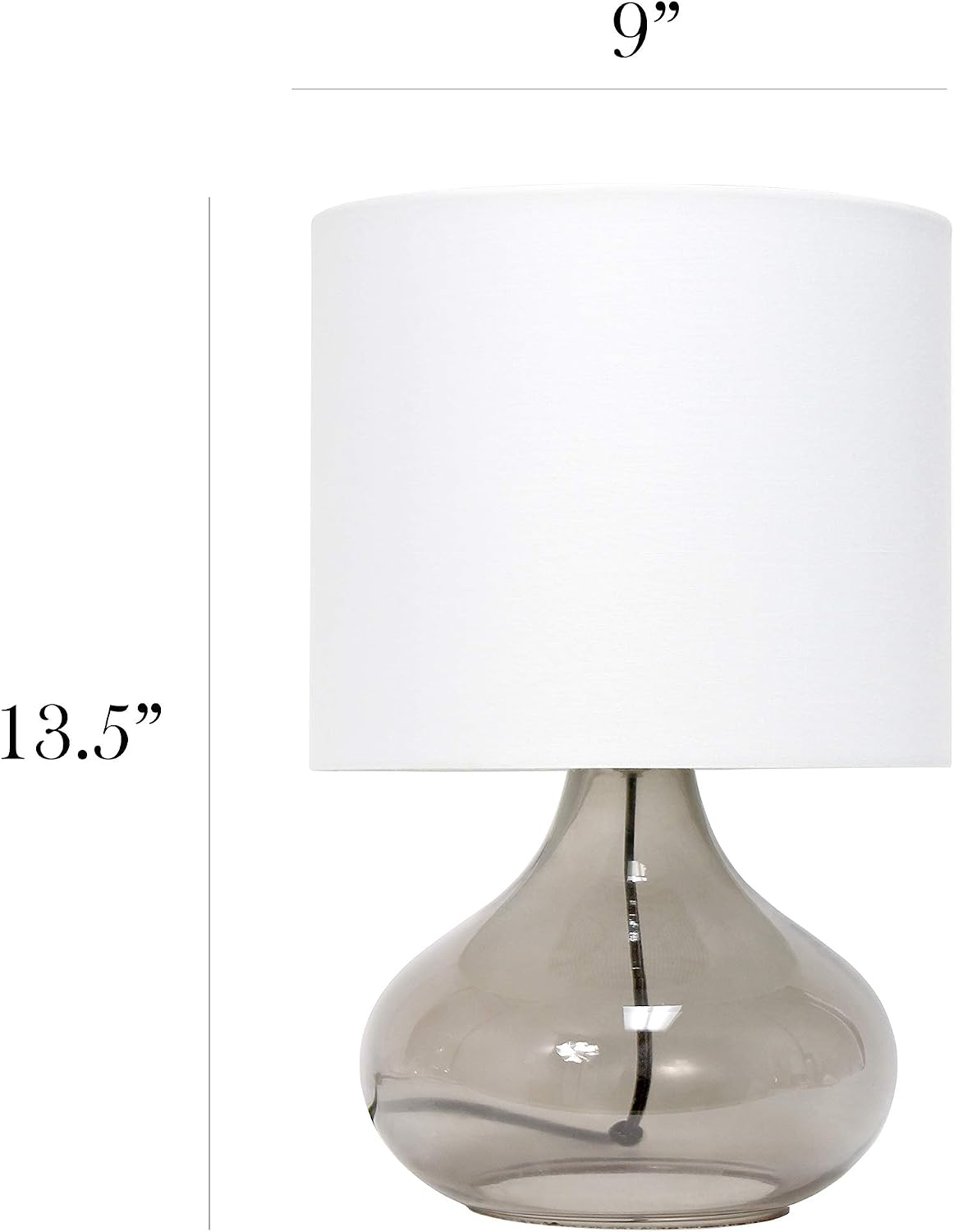 Simple Designs LT2063-SMW Small Glass Raindrop Bedside Table Lamp with White Fabric Shade, Smoke Gray