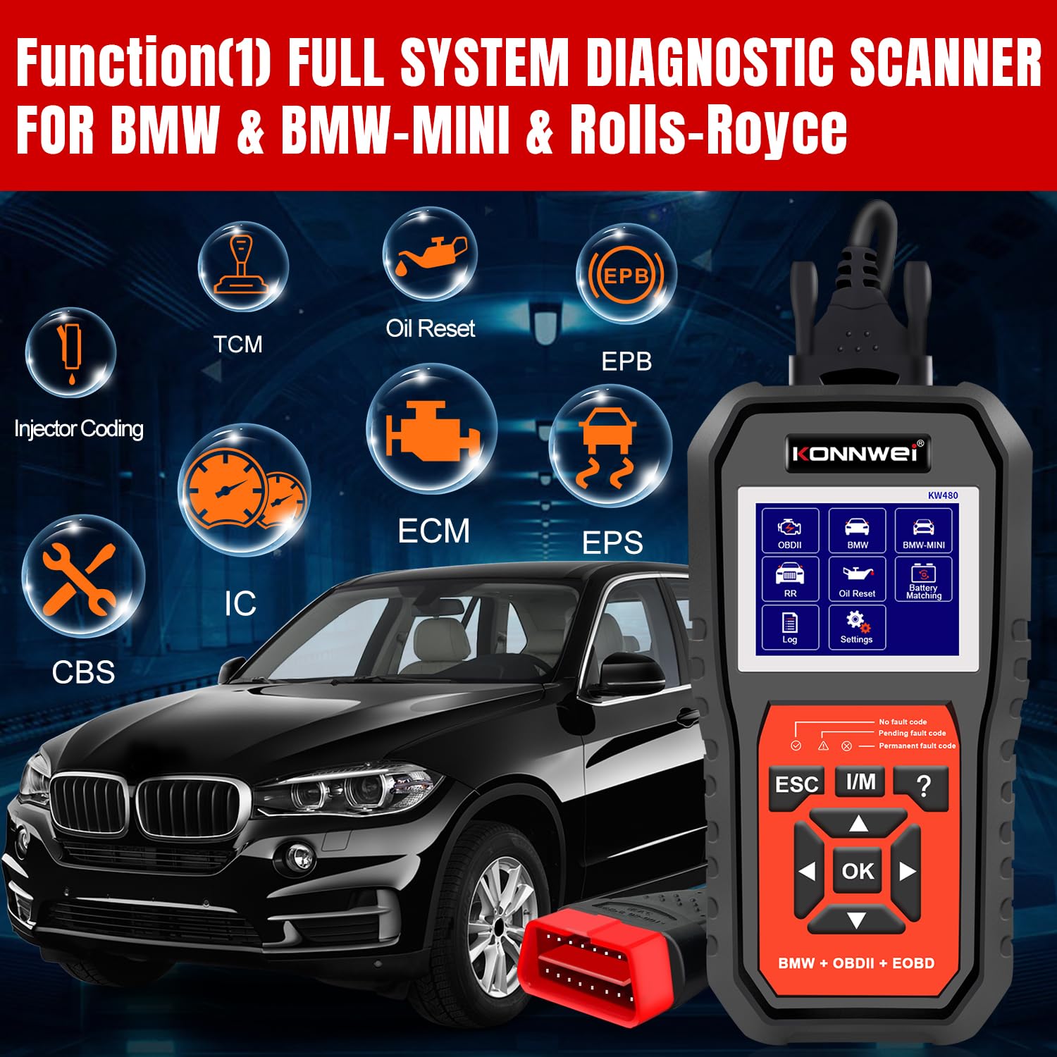 KONNWEI KW480 OBD2 Diagnosegerät für Auto, Fehlerauslesegerät mit Echtzeitdaten & Vollständigen OBDII-Funktionen,OBD KFZ Diagnose für BMW und Alle Fahrzeuge ab 2002,Unterstützt OBD2/EOBD