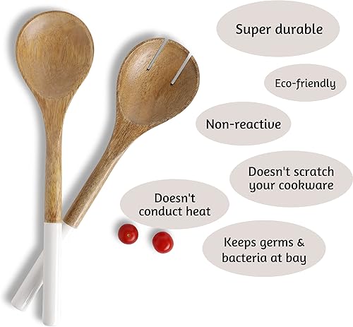 Miniatura 5 de Folkulture Frutero de madera o cuenco de pedestal decorativo para decoración de mesa, servidores de ensalada o pinzas de ensalada, utensilios de