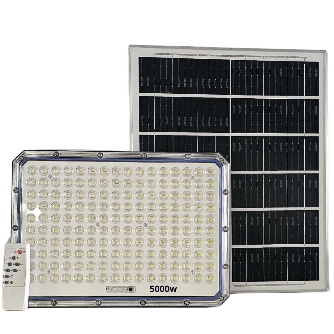 Generico FARO LED DA ESTERNO DA 5000W CON PANNELLO SOLARE E TELECOMANDO LUCE BIANCA IP66
