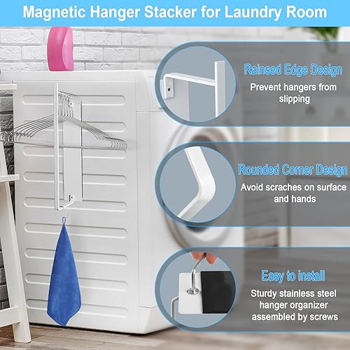 Miniatura 4 de Percha de ropa con 10 clips, estante de secado de ropa, paquete de 6 perchas de acero inoxidable para calcetines y colgador, organizador magnético