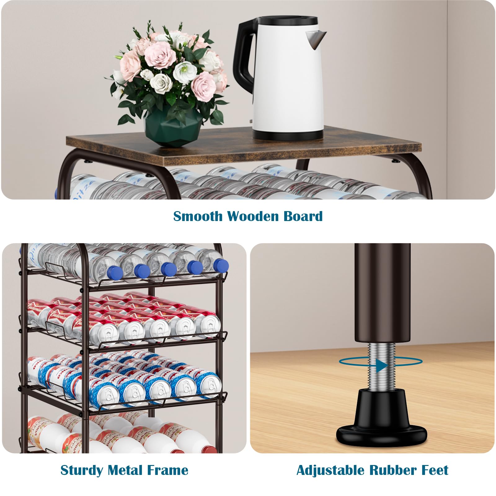 Organizador de botellas de agua de 5 niveles, soporte para botellas de agua, estante de almacenamiento de agua embotellada de gran capacidad, estante de metal para latas de refrescos, bebidas, estante