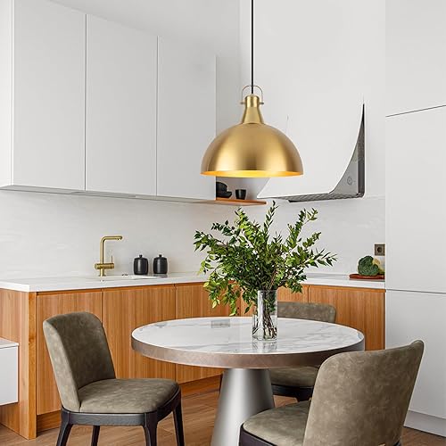 Miniatura 6 de Lámpara colgante dorada de 16 pulgadas, luces colgantes grandes de granja para isla de cocina, altura ajustable, lámpara colgante industrial para