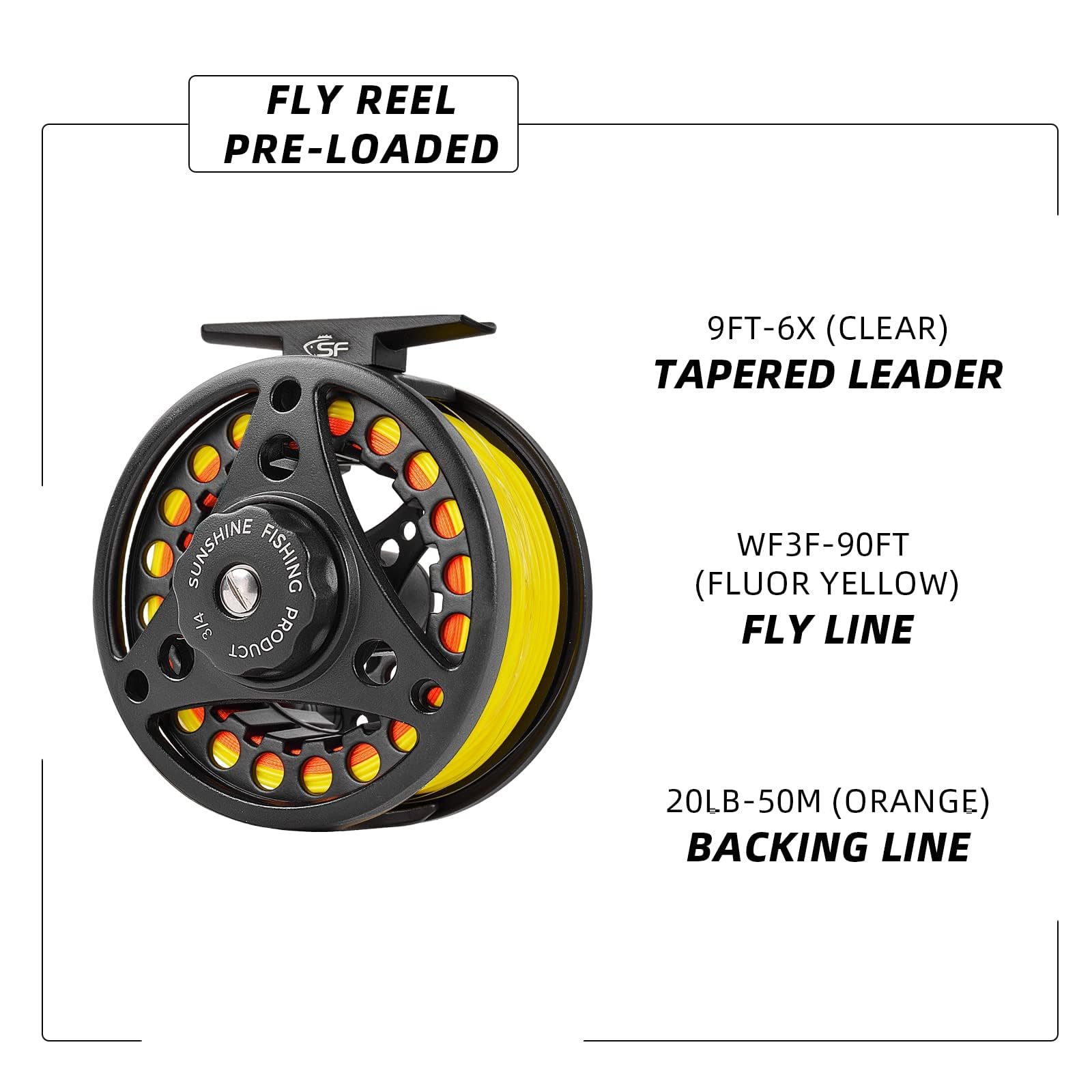 SF SF-001 Large Arbor Fly Fishing Reel with Aluminum Alloy Body 3/4wt 5/6wt 7/8wt Die Cast Pre-Loaded Fly Reel with Line Combo for Trout Bass Carp 