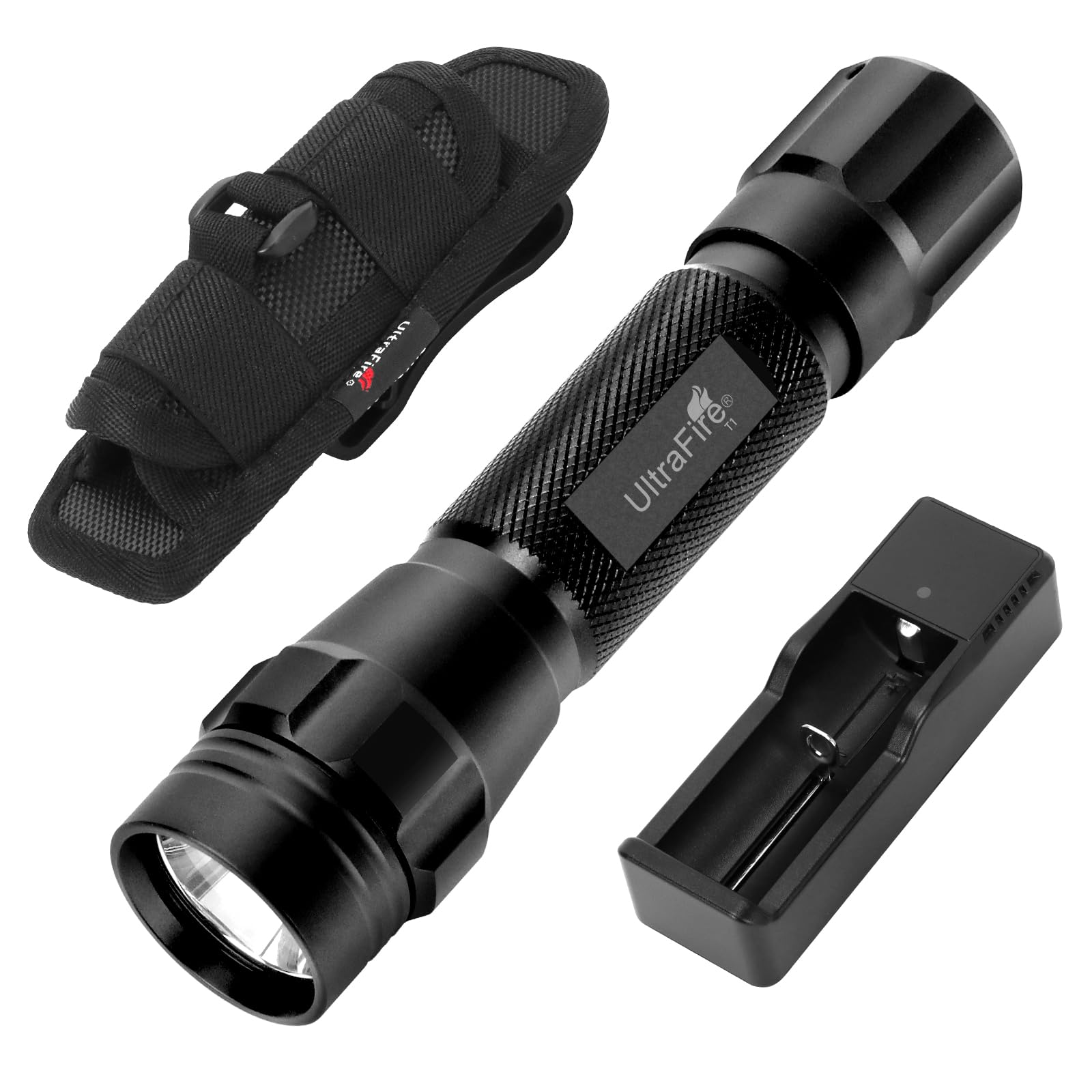ULTRAFIRE Tactical Torch with Holster, 1000 Lumens Single Mode LED Torch with Belt Pouch, Small Bright EDC Flashlight, T1