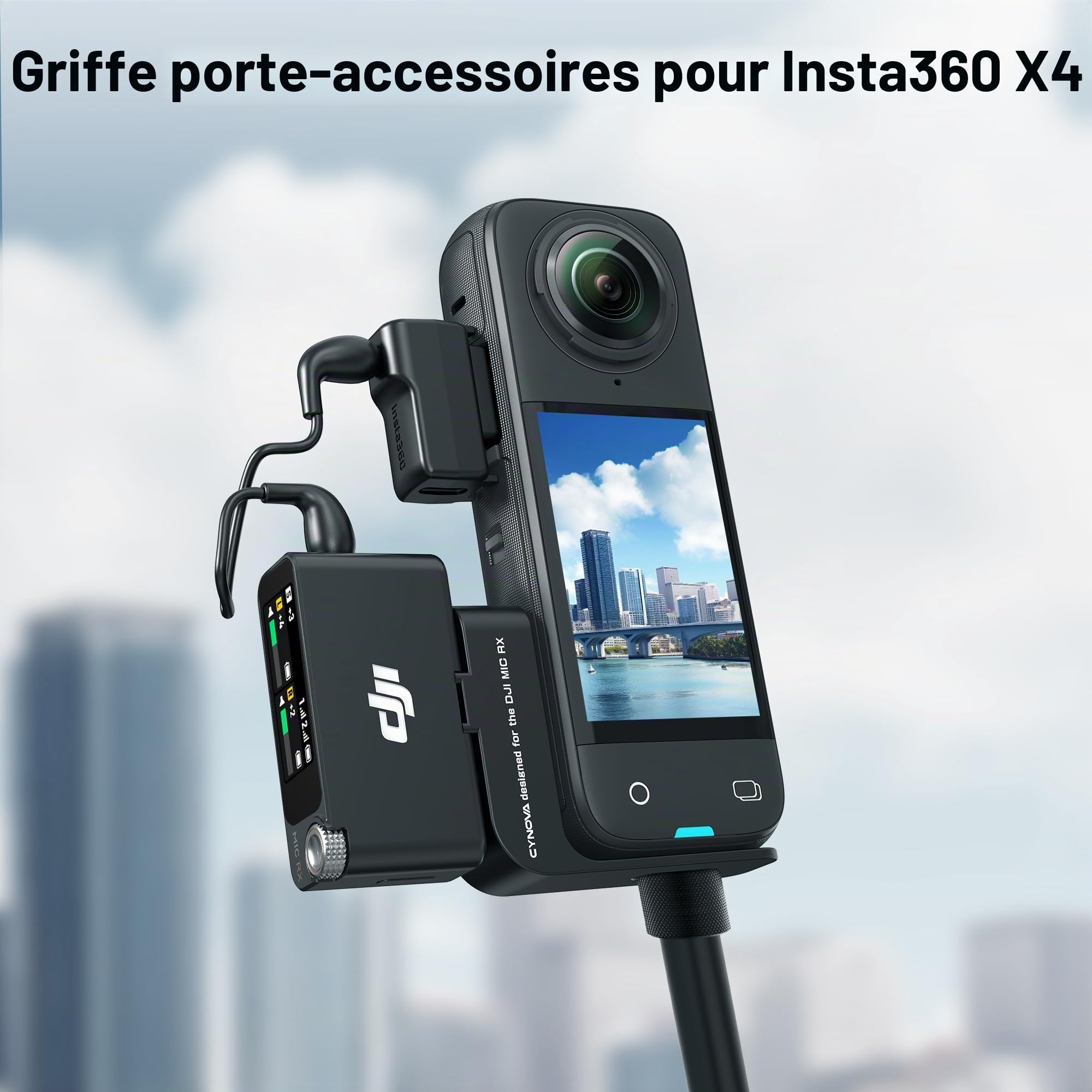 CYNOVA Cold Shoe pour Insta360 X4, support de microphone sans fil, compatible avec Insta360 X4/X3, utilisable sur microphone DJI MIC 2 RX Lavalier