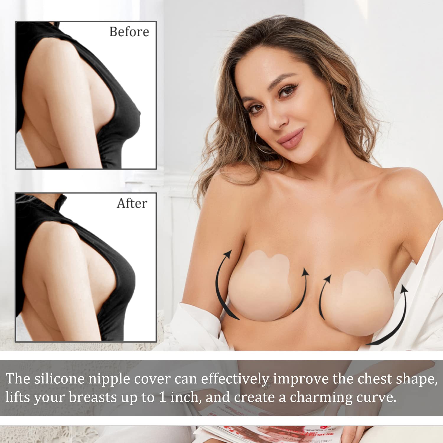 MITALOO 2023 Newest Added Lift Ultra-Thin Strapless Sticky Petals Nipple Covers Adhesive Bras Backless Silicone Pasties