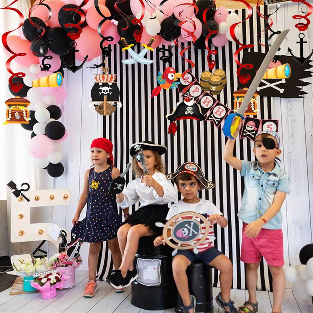 Carnaval, Halloween, Día del Niño Decoraciones de Remolinos Colgantes de Fiesta Pirata Serpentina de Espiral de Pared de Techo de Tema Pirata Remolino Colgante de Techo de Tesoros Loro