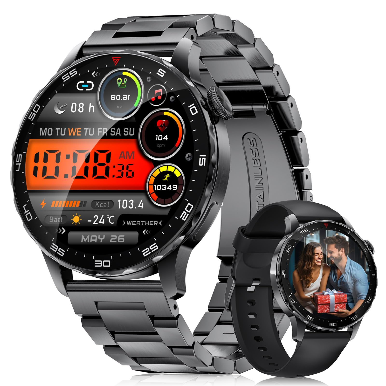 BENYAR SMART Smartwatch Uomo con Chiamata e Risposta, 1.43'' HD AMOLED Orologio Smartwatch Uomo, 750mAh Batteria, 100+ Modalità Sportive, Sonno Cardiofrequenzimetro Contapassi per Android iOS