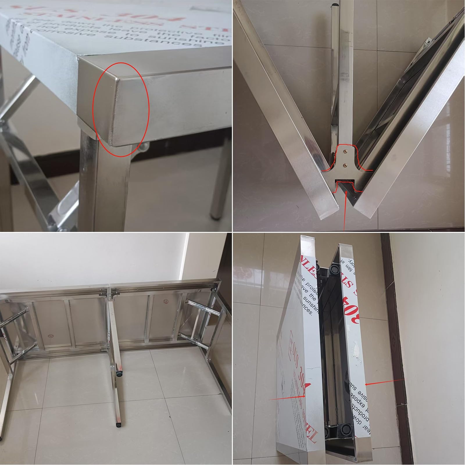 Tavolo Lavoro Tavolo Pieghevole Acciaio Inossidabile Tavolo Campeggio Portatile Esterni Tavolo Preparazione La Cucina Tavolo Metallo Robusto Gambe Regolabili(62.9 * 23.6 * 29.5in)