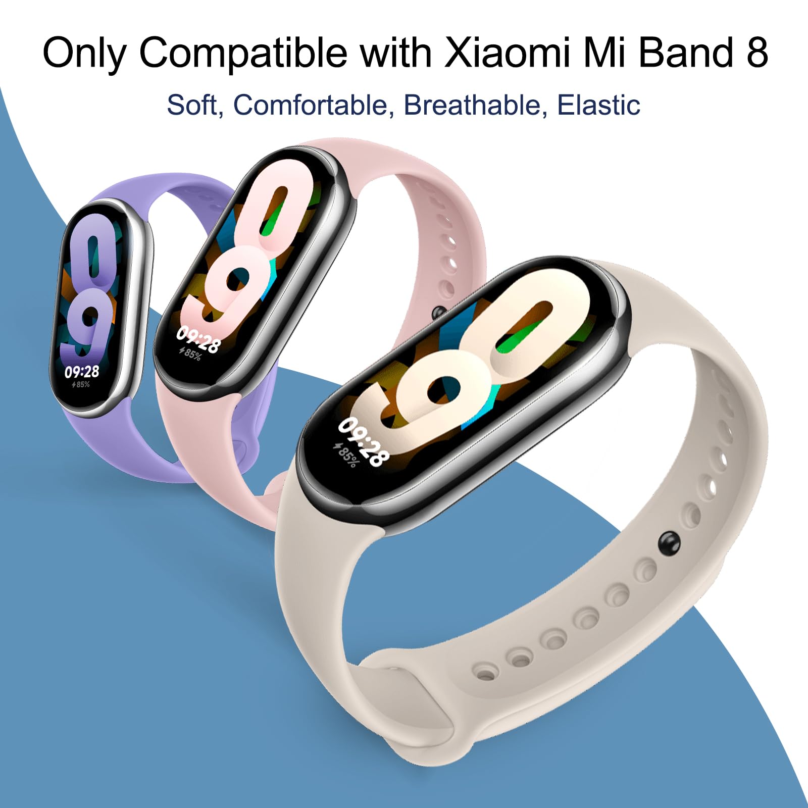 Higgs 3 Pezzi Cinturini Compatibile con Cinturino Xiaomi Mi Band 8/Mi Band 8/Xiaomi Mi Band 9/Mi Band 9 per Donna e Uomo, Cinturino Remplacement Sportivo Silicone Morbido Traspirante