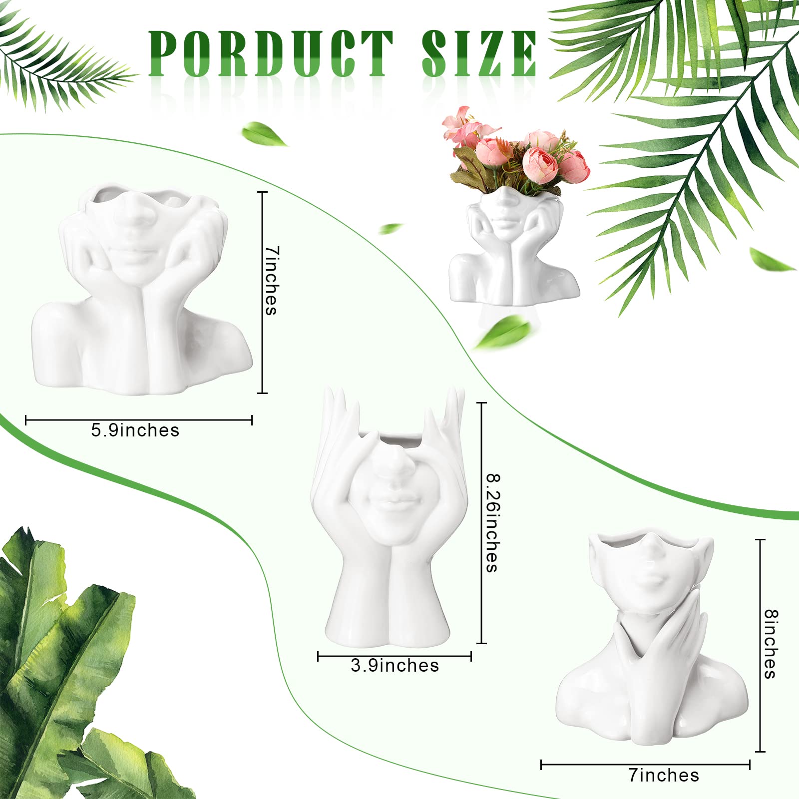 Sieral 3 vasi da fiori in ceramica a forma femminile, per la decorazione moderna, vaso decorativo per il corpo, vaso a testa a metà busto per tavolo, mensola, casa, camera da letto, ufficio (grande,