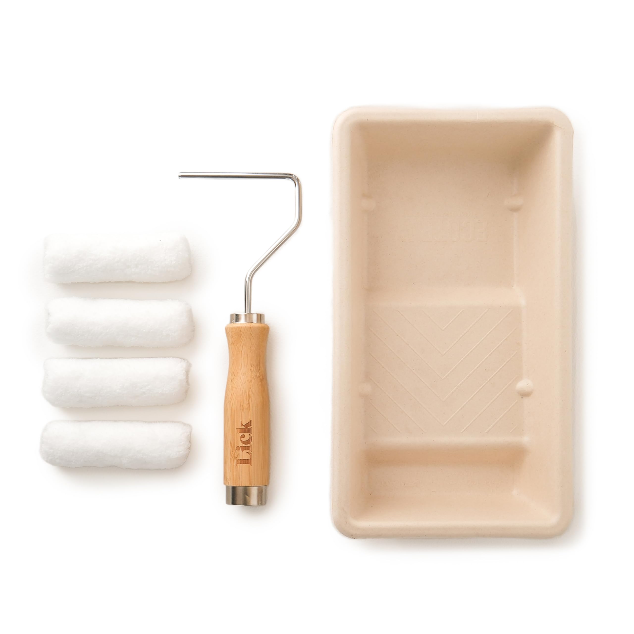 Lick Small 6 Item Painting Kit – 4-inch Bamboo Paint Roller & Paint Tray Set, Painting and Decorating Tools, Sugar Cane Pulp Paint Tray, 2x Roller Sleeves, Roller Set for Painting