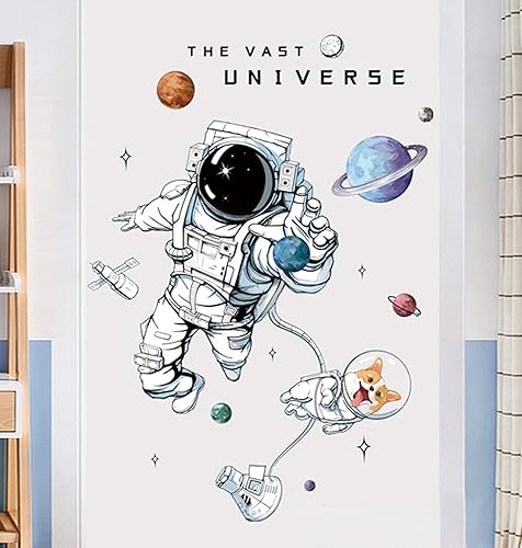 Miniatura 10 de ROFARSO Calcomanías de pared de planeta astronauta estrellas del espacio exterior vinilo extraíble de gran tamaño decoración artística para niños