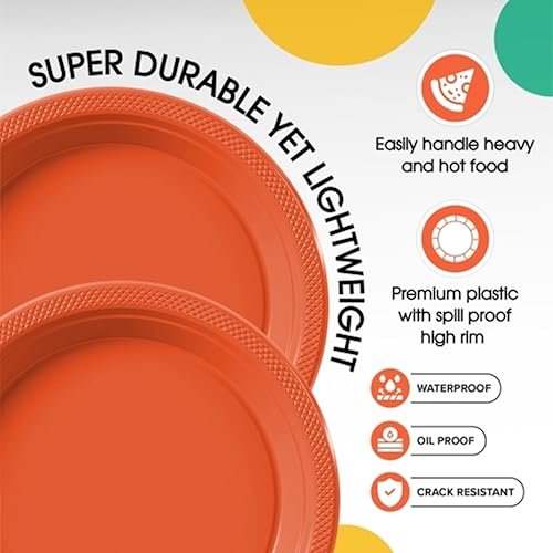 Miniatura 4 de Exquisite Platos de plástico de 9 pulgadas desechables color naranja, juego de 50 platos naranjas, platos desechables para fiestas, platos de