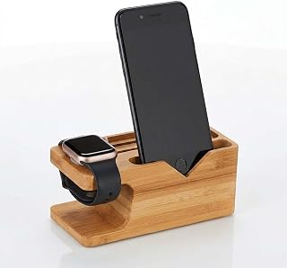 Relaxdays Ladestation, für Apple Watch & iPhone, Bambus, HxBxT: 6 x 14 x 6,5 cm, Handy-Station & Uhrenständer, Natur