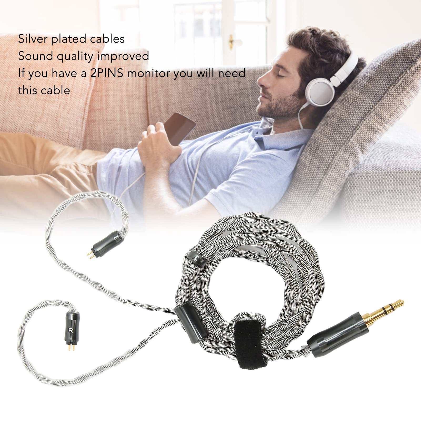 Cable de Repuesto para Auriculares, Trenzado Híbrido Detalle de Sonido Superior, Trenzado Planetario Escuche Más Detalles, Desorden de Balance Adecuado para Todos Los Reproductores de Música con Conec