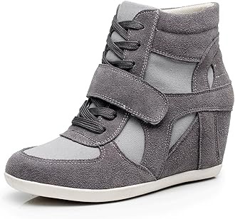 rismart Women's Hidden Wedge Heel Elegant Hook Loop Comfortable Suede Fabric Trainers Shoes