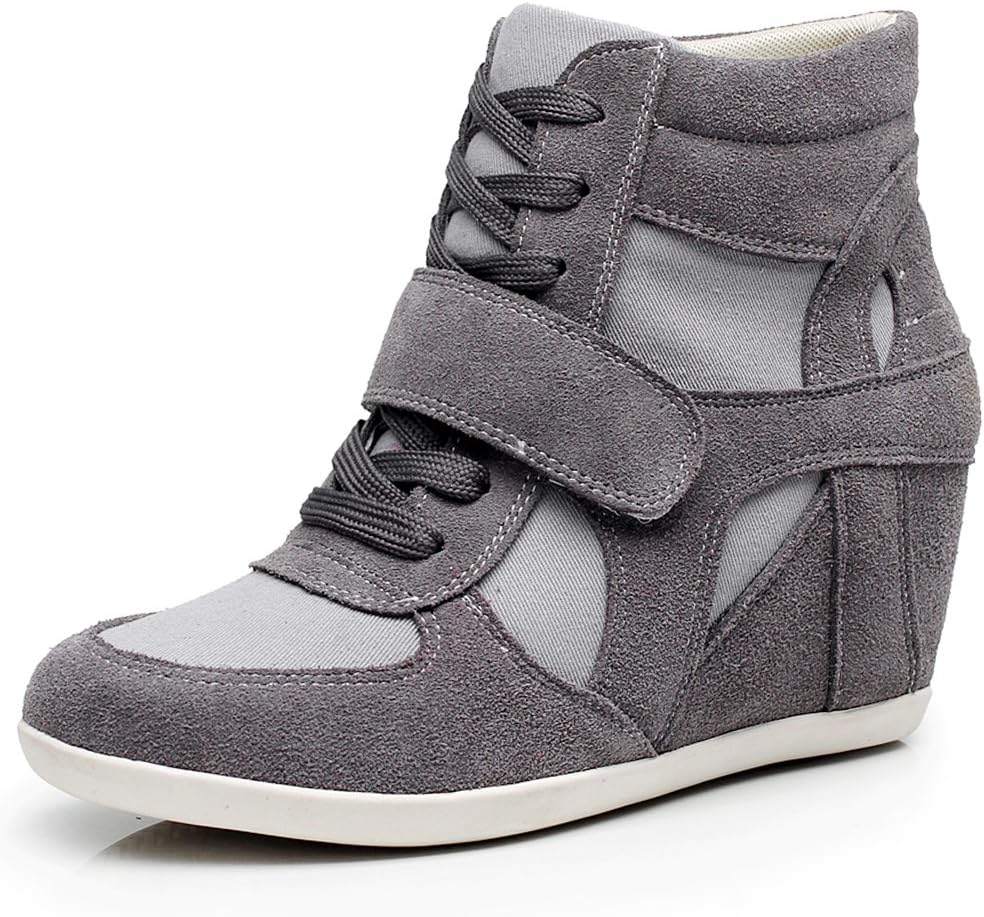 rismart Women's Hidden Wedge Heel Elegant Hook Loop Comfortable Suede Fabric Trainers Shoes