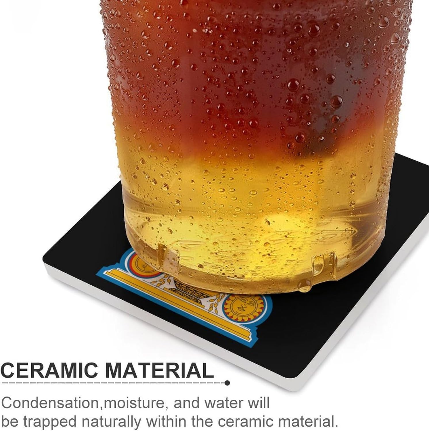 Emblem of Sri Lanka Funny Ceramic Coasters for Drinks Absorbent Cup Holder Tabletop Protector with Cork Base