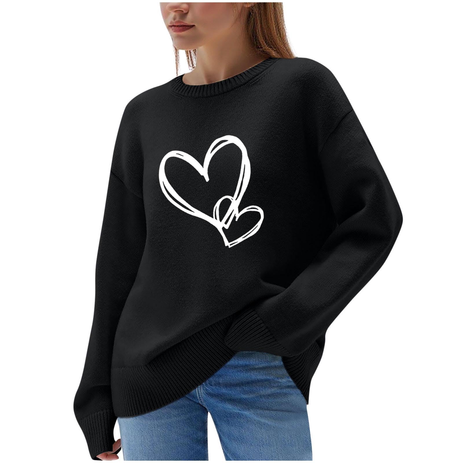 Womens Preppy Heart Sweater Oversized Pullover Sweaters Fall Winter Long Sleeve Cute Fashion Knit Jumper Shirts Tops
