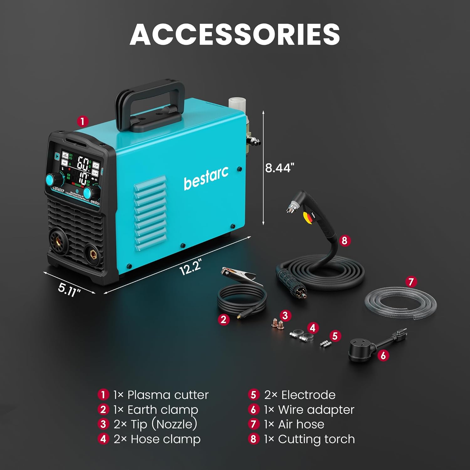 bestarc Pilot Arc Plasma Cutter, [Blow Back][Large LED][Air Sensor] 60A Non-HF Plasma Cutter Machine 110V/220V Dual Voltage, 5/8" Clean Cut 4/5" Max Cut, Post Flow, 2T/4T for Beginners DIY