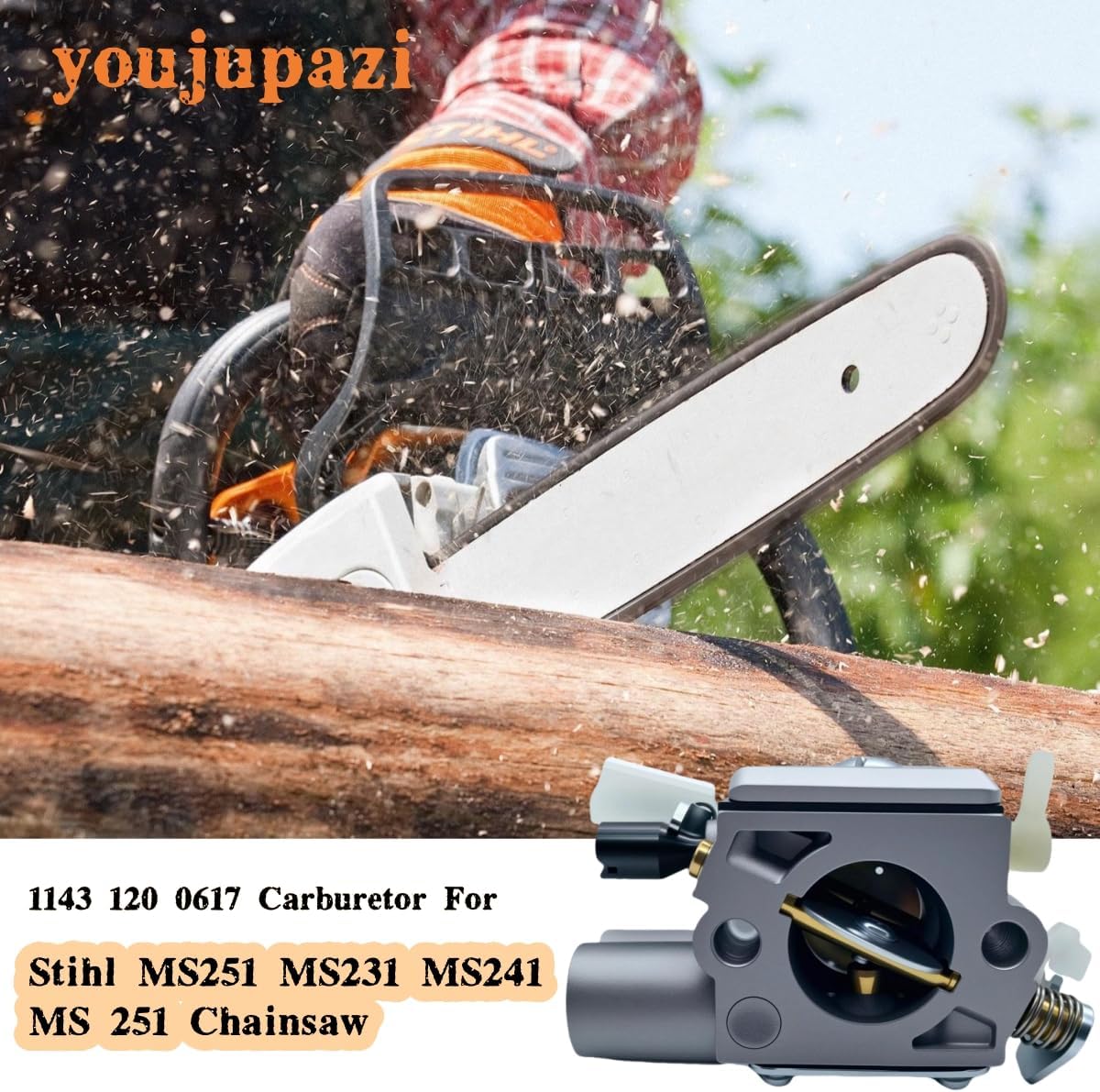1143 120 0617 Carburetor Tune Up Kit with Fuel Filter Line Spark Plug for Stihl MS251 MS231 MS241 MS 251 Chainsaw Parts 1143 120 0617 Replaces C1Q-S233